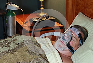 Man Sleeping (Front View) with CPAP and Oxygen