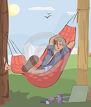 Man sleeping in hammock at nature