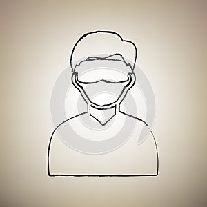 Man with sleeping mask sign. Vector. Brush drawed black icon at