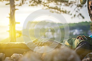 A man sleeping in sleeping bag