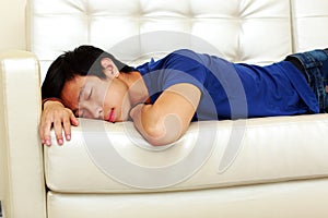 man sleeping on the sofa