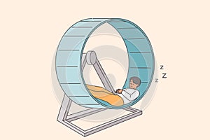 Man sleeps on hamster wheel after professional burnout caused by routine, uninteresting work