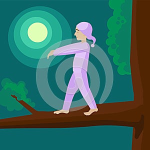 Man sleepwalker on tree cartoon vector photo