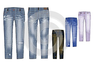 Man slim fit distressed denim pant in various shade design template