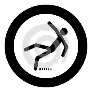 Man slip fall icon black color in circle