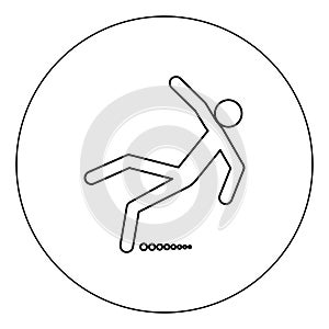 Man slip fall icon black color in circle vector illustration isolated