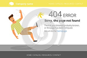 Man slipped on a banana. Page not found Error 404