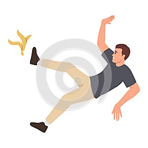 Man slipped on banana peel. Funny people. Illustration concept template for website