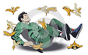 Man slipping on banana peel. Stock illustration