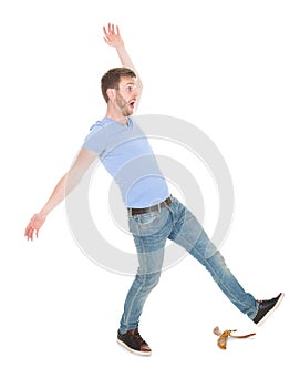 Man slipping over white background photo