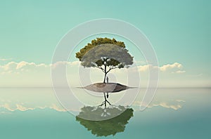 man on small island with tree