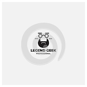 Man smart geek with beard icon mascot logo design