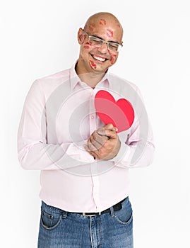 Man Smiling Happiness Lipstick Kiss Love Romance Heart Portrait