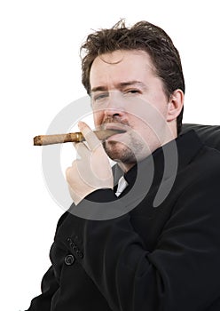 Man smokes cigar