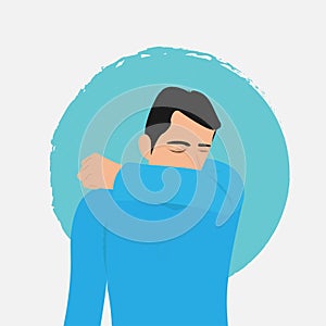 Man sneezing coughing in elbow