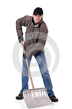 Man with snow shovel