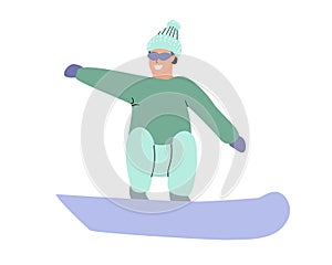 man in a snowboard jump, active winter sport