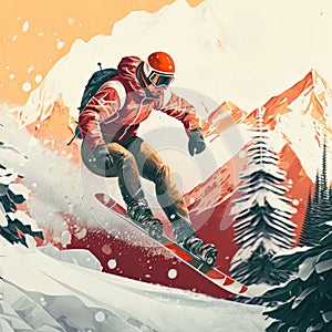 Man snowboarding, winter sports illustration. Generative Ai