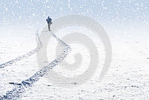 Man and snowy landscape