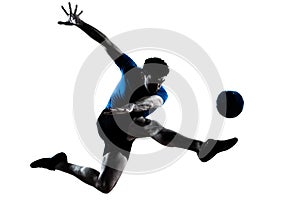 Man soccer football player flying kicking