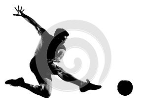 Man soccer football player flying kicking photo