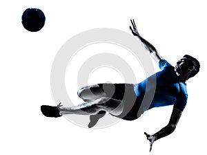 Man soccer football player flying kicking