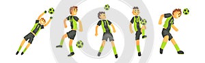 Man Soccer or Football Player in Green Uniform Vector Set