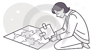 Man Solving Jigsaw Puzzle, Problem-Solving Hobby, vector design Generative AI