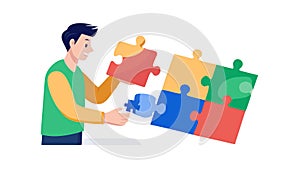 Man Solving Jigsaw Puzzle Vector Illustration, vector design Generative AI