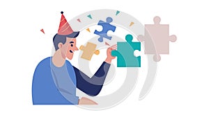 Man Solving Puzzle Pieces, Problem Solving Concept, vector design Generative AI