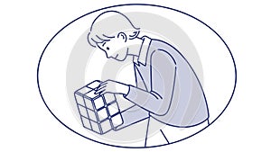 Man Solving Rubik's Cube for Problem-Solving & Mental Challenge, vector design Generative AI