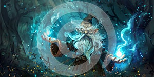 Man sorcerer magic casting a spell, magical concept