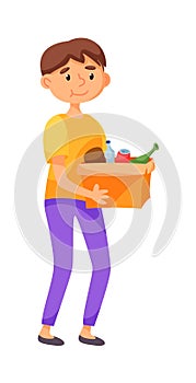 Man sorting trash isolated on white background