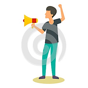 Man speak in megaphone icon, flat style