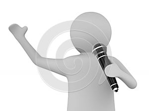 man speaks with microphone on white background. Isolated 3D illustration