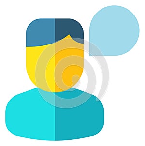 Man with speech bubble flat icon. Communication symbol