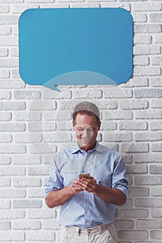 Man with speech bubbles