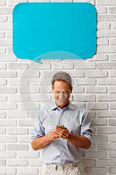 Man with speech bubbles