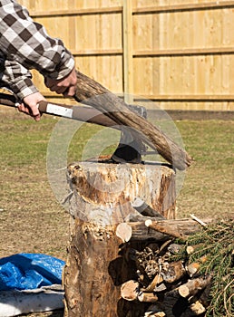 Man splitting wood