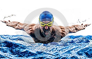 Man sport swimmer swimming isolated white background