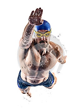Man sport swimmer swimming isolated white background
