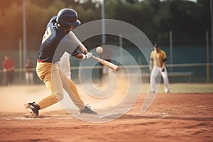 man sport team baseball athlete field bat horizontal ball player game. Generative AI.