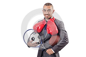 The man with sports gear isolated on the white