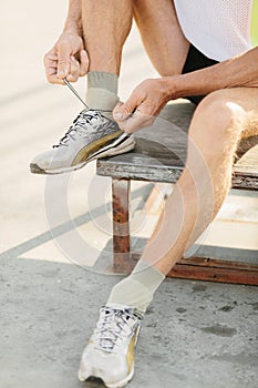 a man sports outdoors. feet close-up