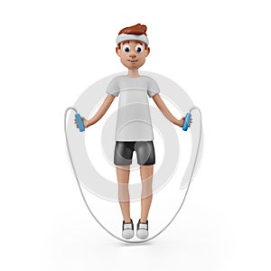 Man in sportswear is jumping rope. Male character in motion. Guy does sports