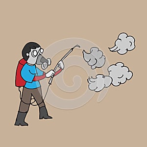 Man spraying insecticide cartoon drawing