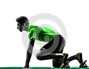 Man sprinter runner in starting blocks silhouette