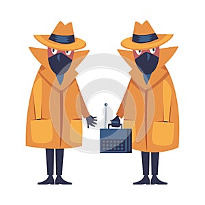Man Spy Character in Mustard Coat and Hat Wiretapping Investigating Vector Illustration