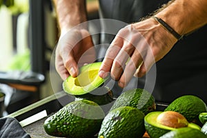 man squeezing avocados for ripeness