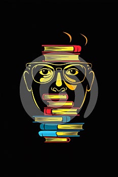 A man with a stack of books on his head. Generative AI